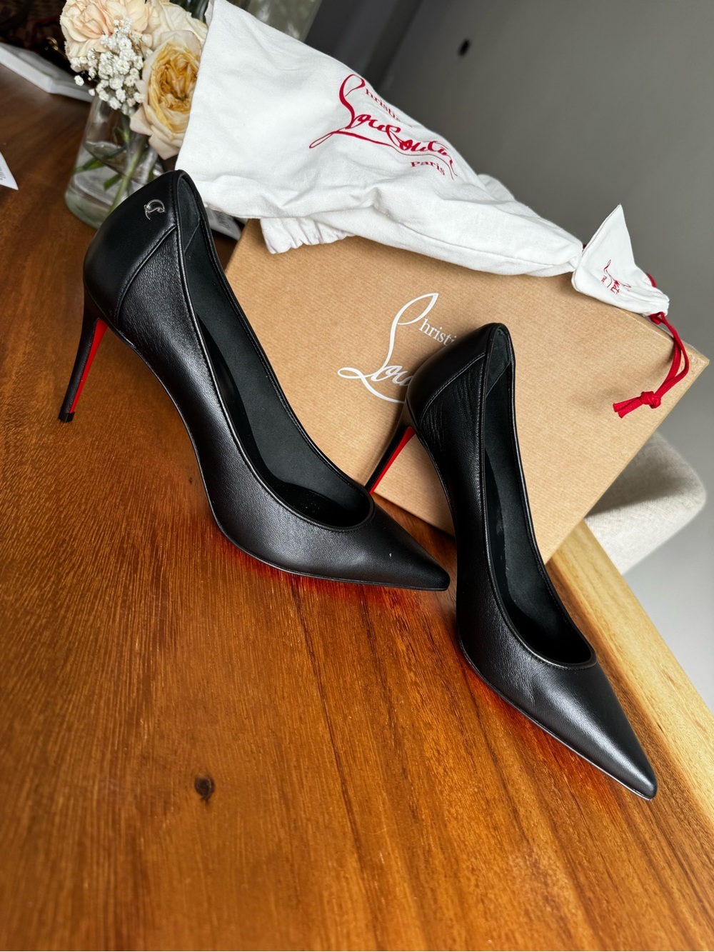 Christian Louboutin Black Leather Pointed Toe Pumps - Sporty Kate 85mm